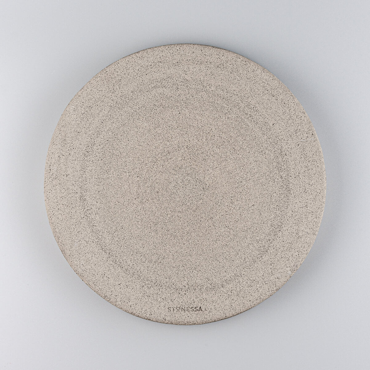 Flat-lay view of gray glazed ceramic plate ideal for luxury restaurants and homes.