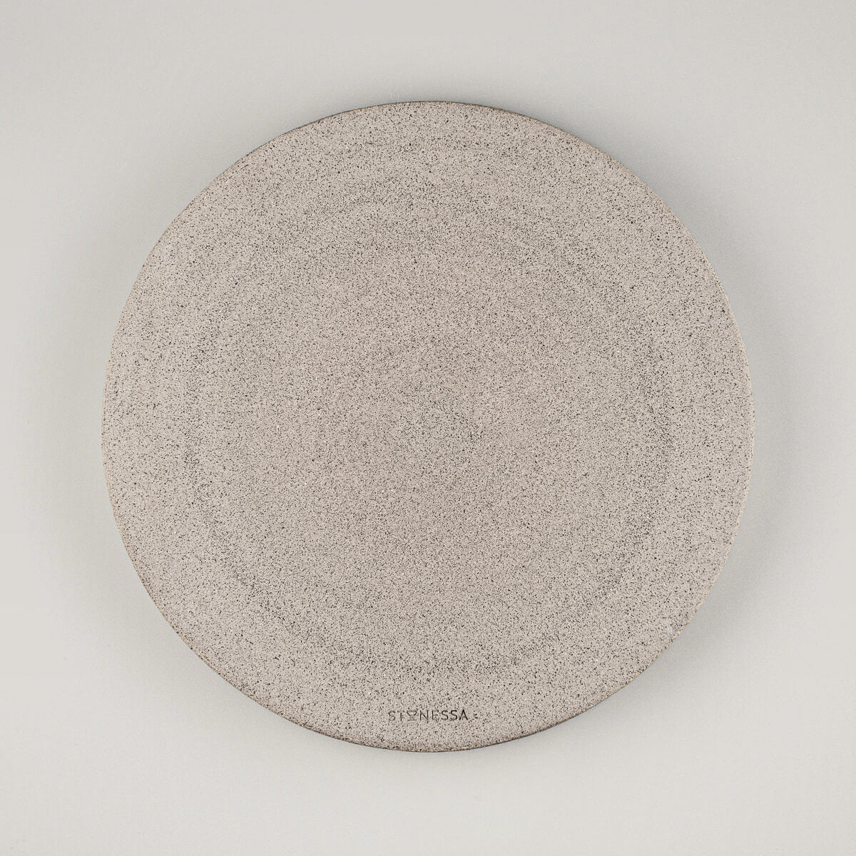 Flat-lay view of gray glazed ceramic plate ideal for luxury restaurants and homes.