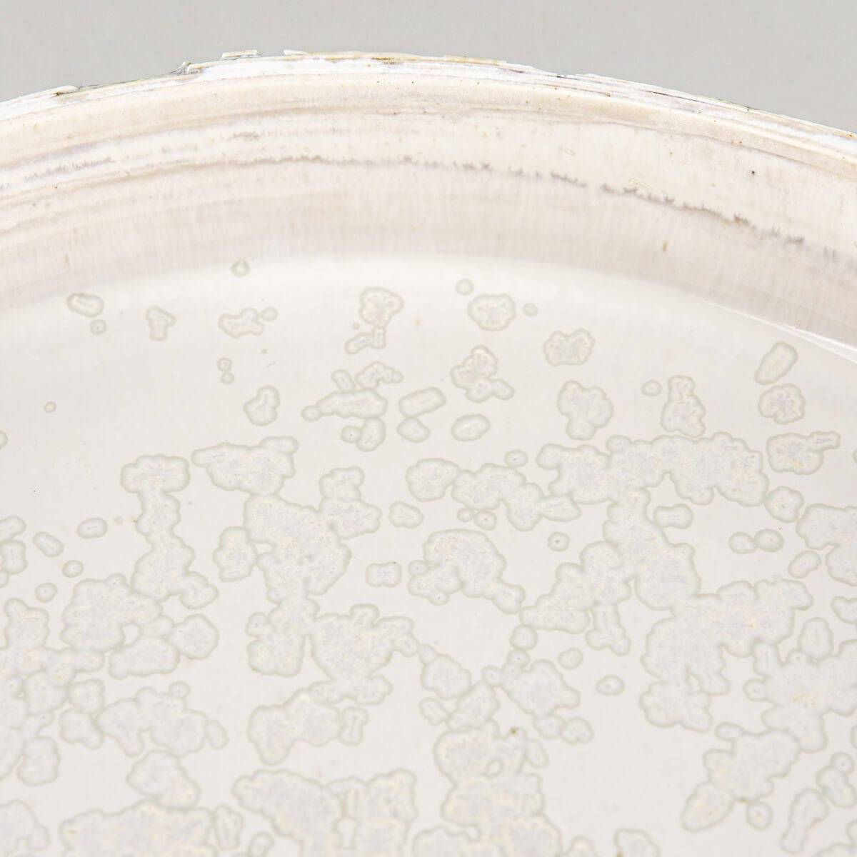 Close-up of plate’s rim with subtle chipping for organic artisan finish.