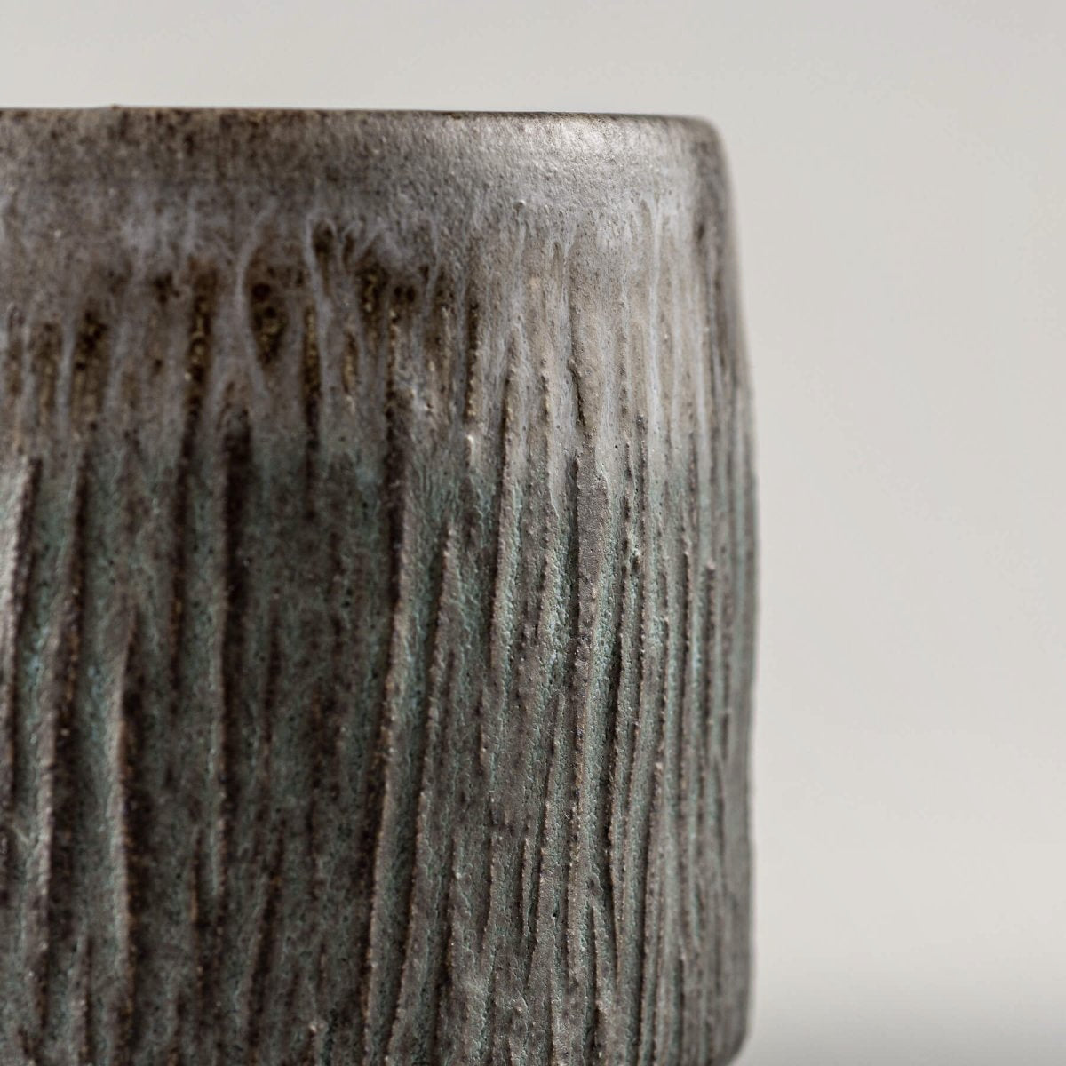 Handcrafted ceramic coffee cups with carved exterior, durable kitchenware and stylish pottery tableware.